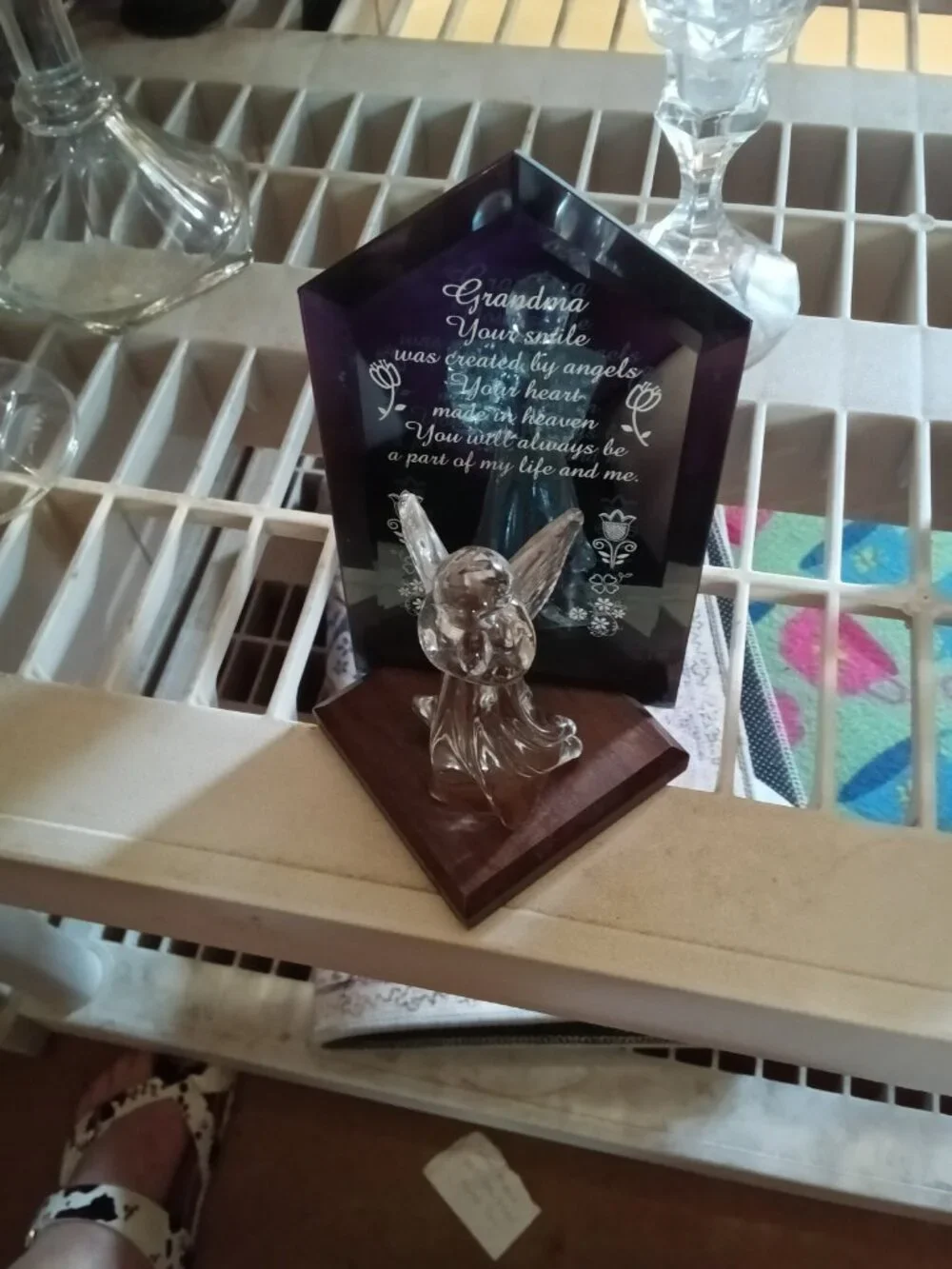Grandma Memorial Glass Plaque with Angel Figurine - 25% Off When Bundled